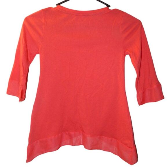 ONE STEP UP girls small 7/8 solid coral red pink 3/4 sleeve abstract hem blouse - Picture 6 of 6